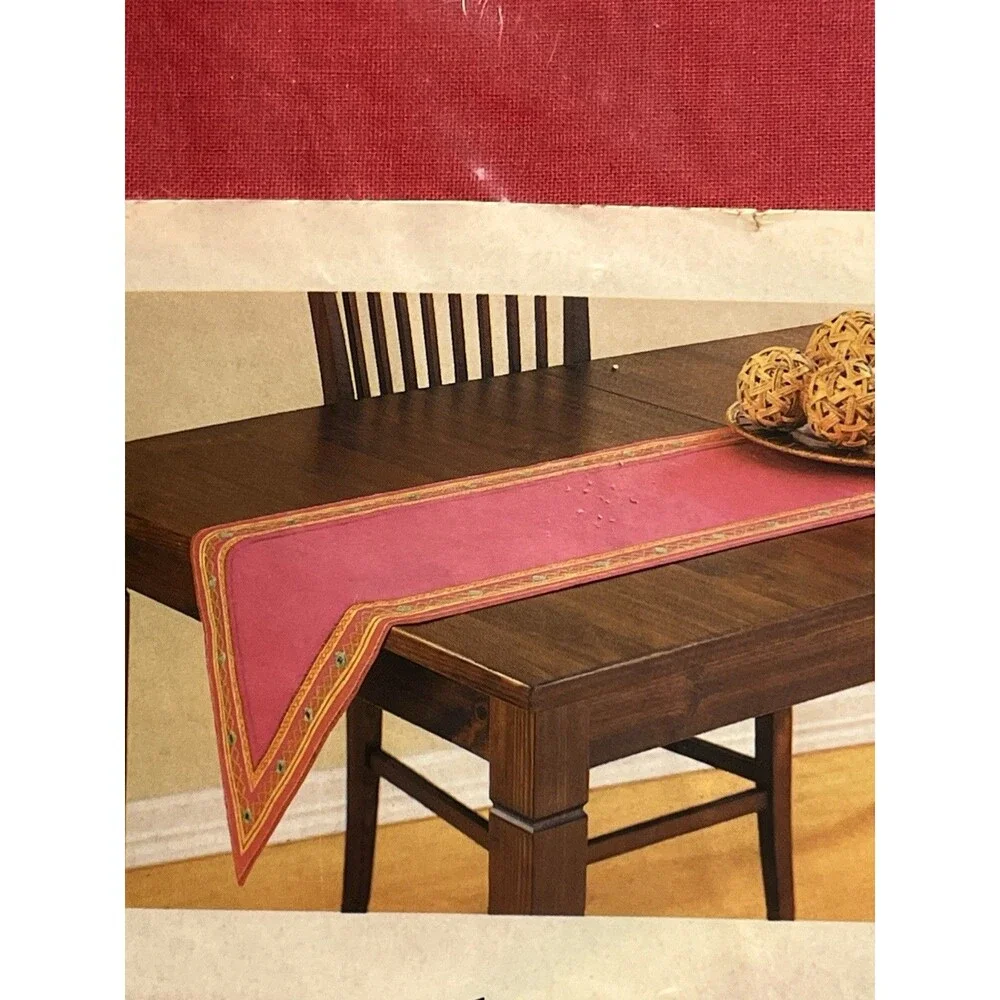 Pier 1 Fuscia Pink Mirror Border Table Runner 14x72” New